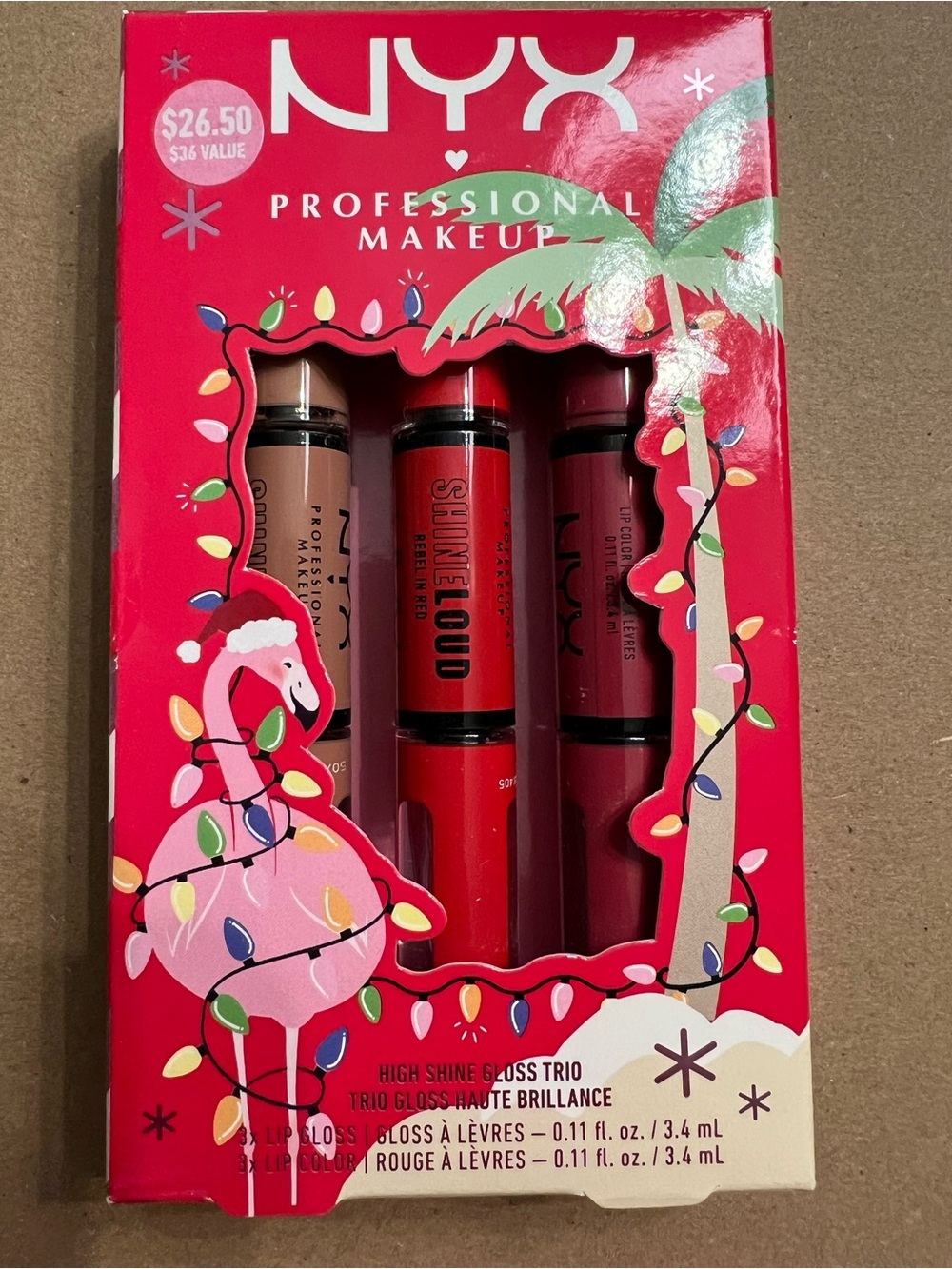 NEW - NYX High Shine Lip Gloss Trio — Bright Red & Hot Pink Shades